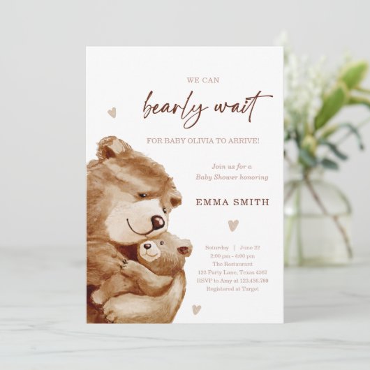 Bearly Wait Teddy Bear Boho Neutral Baby Shower 招待状 (スタンド正面)
