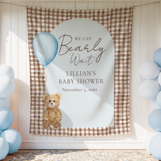 Bearly Wait Teddy Bear Boy Baby Shower Backdrop タペストリー