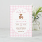 Bearly Wait Teddy Bear Girl Baby Shower 招待状 (スタンド正面)