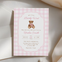 Bearly Wait Teddy Bear Girl Baby Shower 招待状