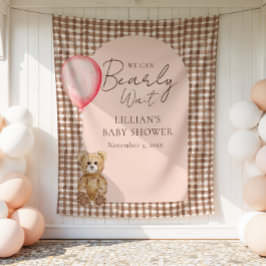 Bearly Wait Teddy Bear Girl Baby Shower Backdrop タペストリー