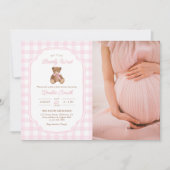 Bearly Wait Teddy Bear Girl Baby Shower Photo 招待状 (正面)