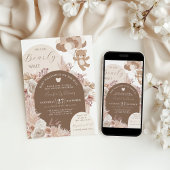Bearly Wait Teddy Bear Neutral Boho Baby Shower 招待状