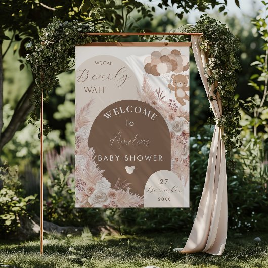 Bearly Wait Teddy Bear Neutral Boho Shower Backdro タペストリー