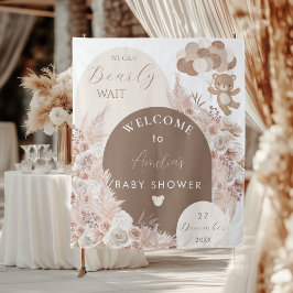 Bearly Wait Teddy Bear Neutral Boho Shower Backdro タペストリー
