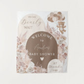 Bearly Wait Teddy Bear Neutral Boho Shower Backdro タペストリー (正面)