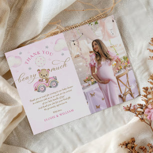 Bearly Wait Teddy Bear Pink Girl Baby Shower写真 サンキューカード