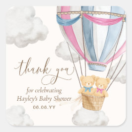 Bearly Wait Teddy Bear Thank You Twins Baby Shower スクエアシール
