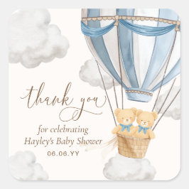 Bearly Wait Teddy Bear Thank You Twins Baby Shower スクエアシール