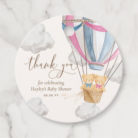 Bearly Wait Teddy Bear Thank You Twins Baby Shower フェイバータグ (正面)