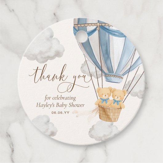 Bearly Wait Teddy Bear Thank You Twins Baby Shower フェイバータグ (正面)