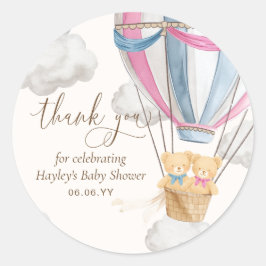 Bearly Wait Teddy Bear Thank You Twins Baby Shower ラウンドシール