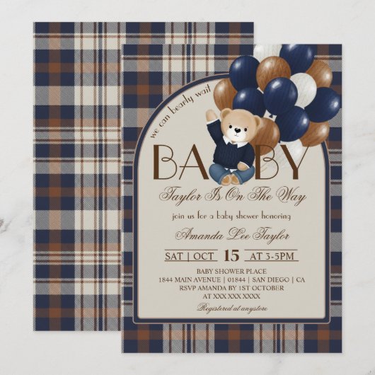 Bearly Wait Vintage Baby Shower 招待状 (正面/裏面)