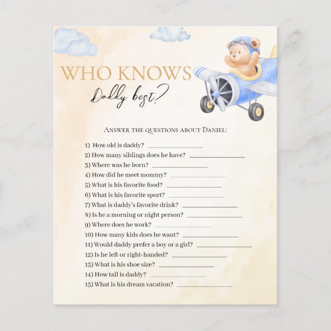 Bearly Wait Who Knows Daddy Best Game Card (正面)