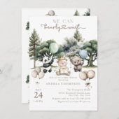 Bearly Wait Woodland Bearベビーシャワー 招待状 (正面/裏面)