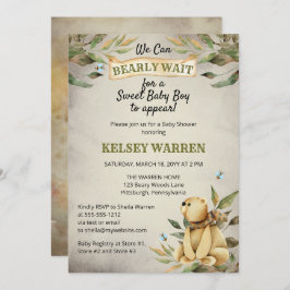 Bearly Wait Woodland Teddy Bear Boy Baby Shower 招待状