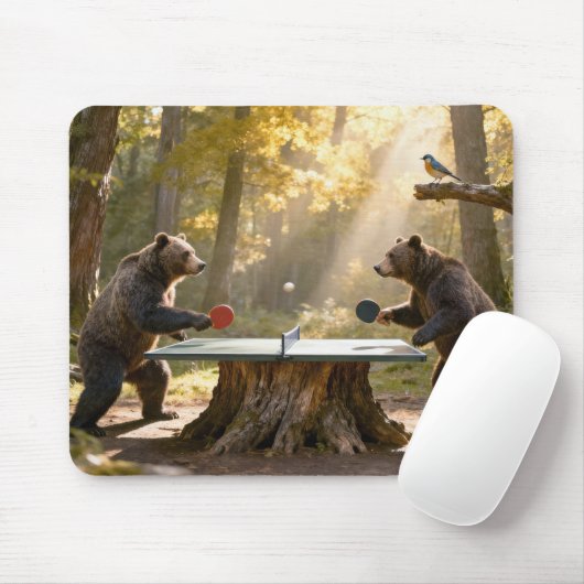Bears Playing Ping Pong in a Forest マウスパッド (マウス)