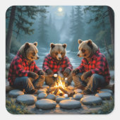 Bears Roasting Marshmallows Over a Campfire スクエアシール (正面)