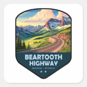 Beartooth Highway Montana Wyoming Shield スクエアシール (正面)