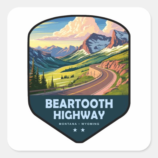 Beartooth Highway Montana Wyoming Shield スクエアシール (正面)