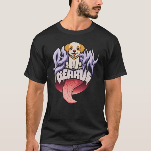 Bearus Cute Dog Tongue Out Cartoon Tシャツ (正面)