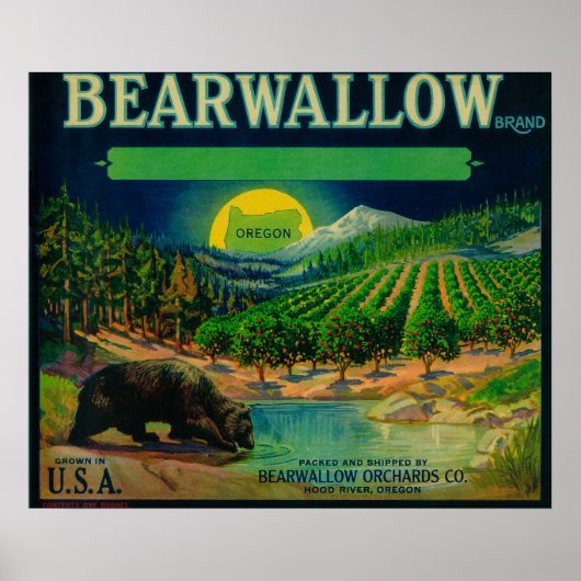 Bearwallow Apple Crate LabelHood川、または ポスター (正面)