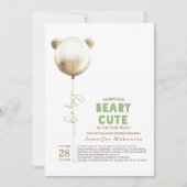 Bearyかわいい金ゴールドバルーンテディベア赤ちゃんシャワー 招待状 (正面)