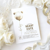 Bearyかわいい金ゴールドバルーンテディベア赤ちゃんシャワー 招待状