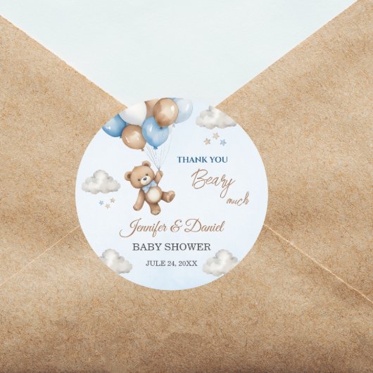 Bearyかわいい青い赤ちゃんシャワー風船テディベア ラウンドシール