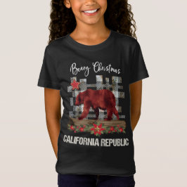 Bearyのクリスマスカリフォルニア共和国は女の子をからかいます Tシャツ