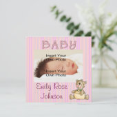 Bearyのピンクの女の赤ちゃんの誕生の発表 案内状 (スタンド正面)