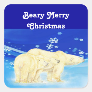Bearyのメリークリスマスの白くまをカスタマイズ スクエアシール
