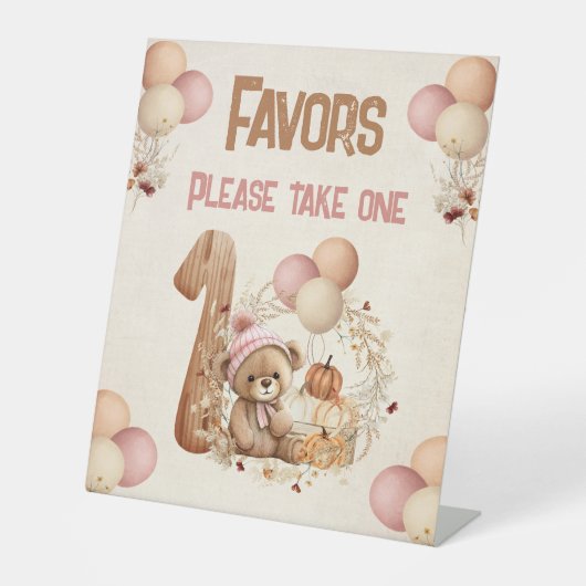 Beary 1stバースデーガール秋パンプキンズテディベア 台座サイン (正面)