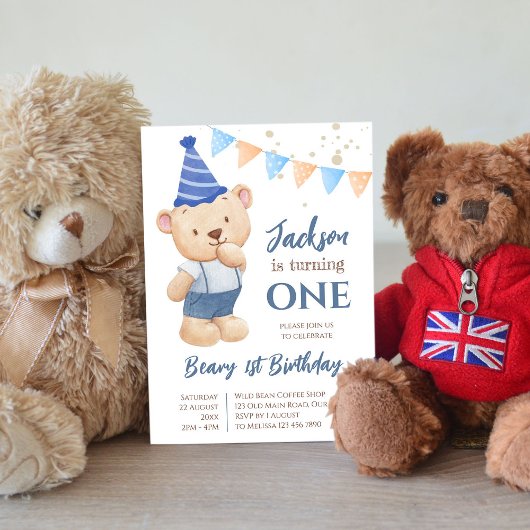 Beary 1st誕生日テディベアパーティー招待状 招待状