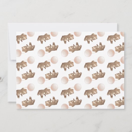 Beary 1st誕生日招待状テディベアバルーン サンキューカード (裏面)