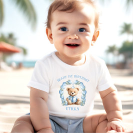 Beary 1st Birthday Bear Blue BeigeベビーTシャツ ベビーTシャツ