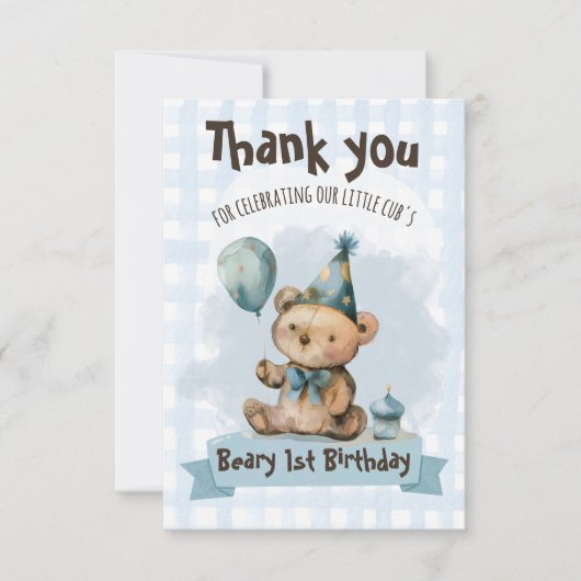 Beary 1st Birthday Thank You Card サンキューカード (正面)