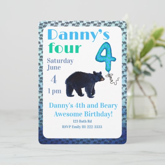 Beary Awesome 4th Birthday Invitation 招待状 (スタンド正面)