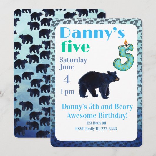 Beary Awesome 5th Birthday Invitation 招待状 (正面/裏面)