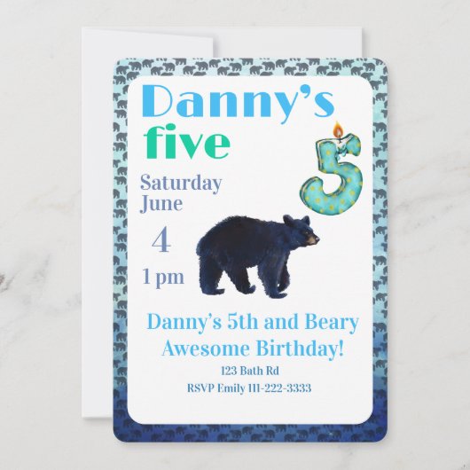 Beary Awesome 5th Birthday Invitation 招待状 (正面)