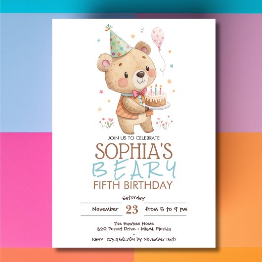 Beary-birthday with tedy bear 招待状
