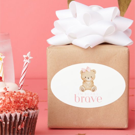 beary brave childhood cancer sick kids cute 楕円形シール (パーティー)