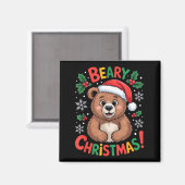 Beary Christmas Cute Bear Santa Funny Holiday  マグネット (正面/裏面)