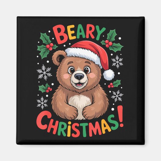 Beary Christmas Cute Bear Santa Funny Holiday  マグネット (正面)