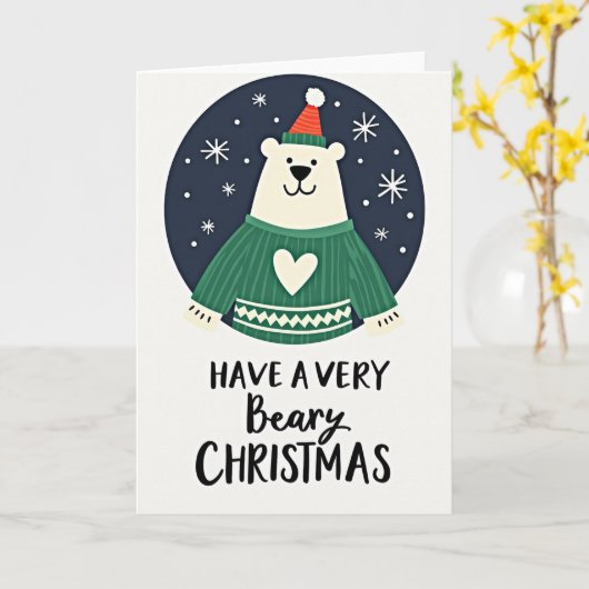 Beary Christmas Polar Bear Card カード (黄色い花)