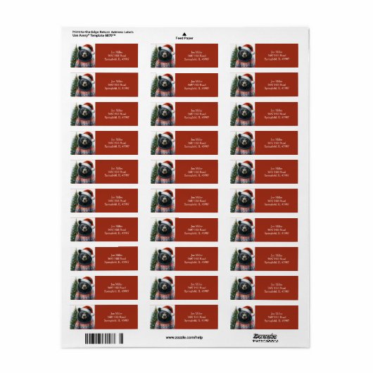 Beary Christmas Return Address Black Bear ラベル (フルシート)