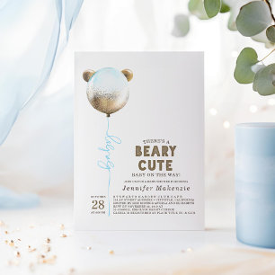 Beary Cute Blue Balloon Teddy Bearベビーシャワー 招待状
