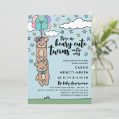 Beary Cute Boy & Girl Twin Baby Shower 招待状 (スタンド正面)