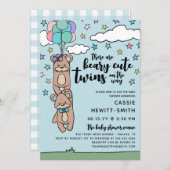 Beary Cute Boy & Girl Twin Baby Shower 招待状 (正面/裏面)