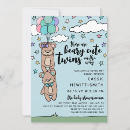 Beary Cute Boy & Girl Twin Baby Shower 招待状